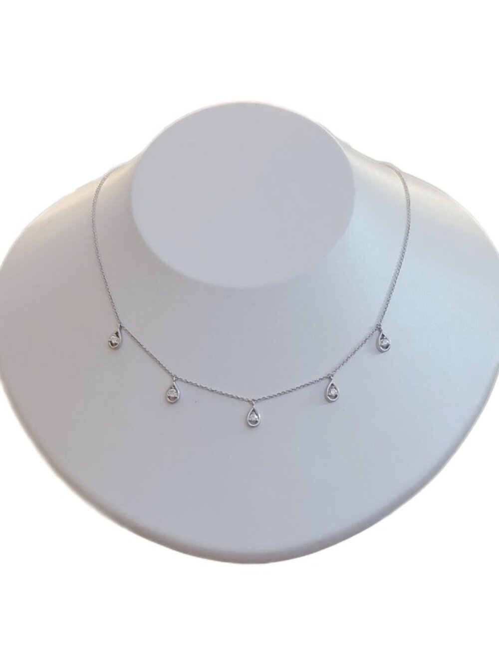 Lab Grown Diamond Teardrop Station Necklace Sterling Silver NWT